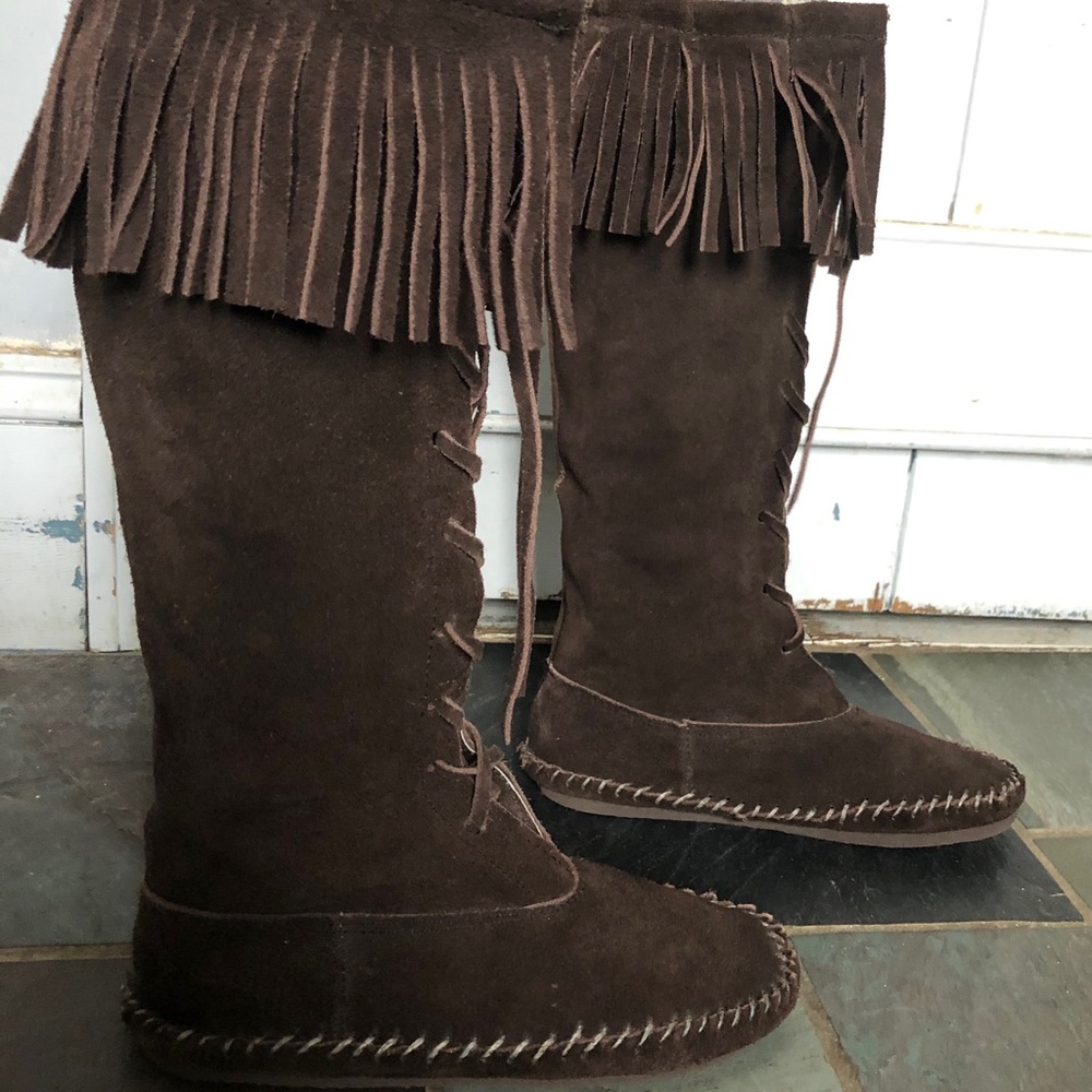 Over the knee lace up moccasins